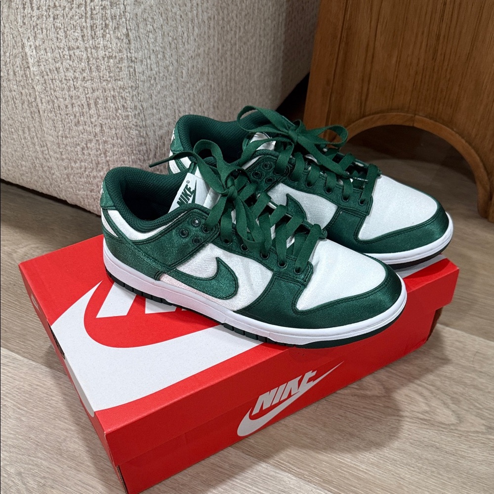 Nike Forest Green and White Low-Top Sneakers